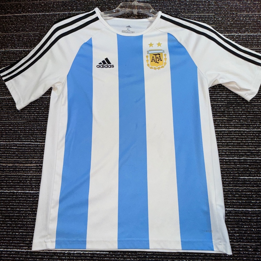 Adidas Argentina Soccer Jersey Youth XL Blue White Striped AFA Climalite